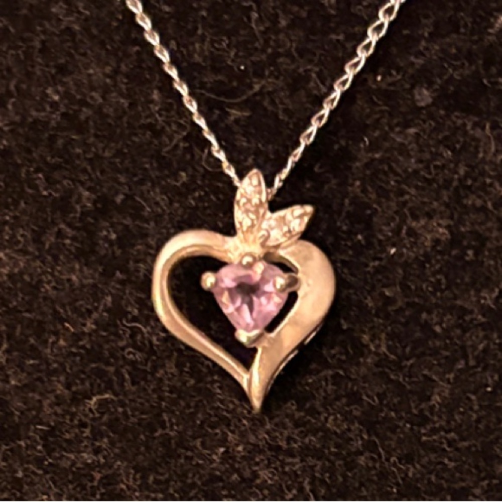 Sterling Silver Heart Pendant Necklace with purple amethyst Gemstone